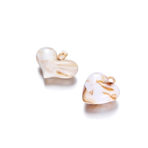 Acrylic heart pendant with marble texture in cream and caramel for DIY jewelry making