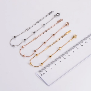 Three-color stainless steel bead chain bracelets in gold, silver, and rose gold finishes