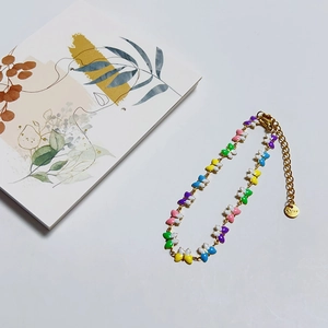 Elegant 18k gold plated stainless steel butterfly necklace with colorful enamel charms