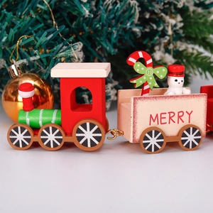 Festive 4-section wooden Christmas train ornament with snowman and Merry text decor
