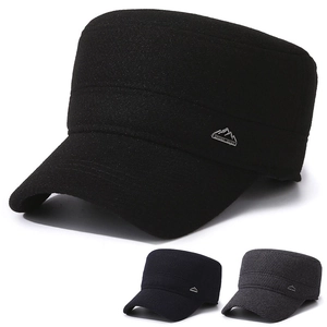 Herren Winter Cadet Cap Baumwolle Wolle Einfarbig Warm Ohrenschutz Outdoor Flach Oben Verstellbare Militär Hut