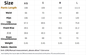Guida alle taglie per il set camicia e pantaloni in denim con misure dettagliate in cm