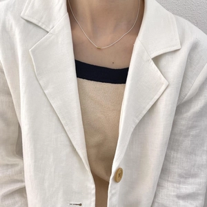Minimalist 925 sterling silver ball chain necklace with a gold cylindrical pendant for women