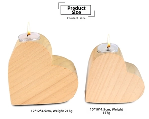 Detailed dimensions and weight of large and small heart-shaped pine wood candle holders