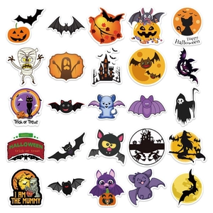 Variety of 100 waterproof Halloween stickers with pumpkin bat and ghost motifs