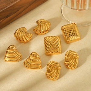 Collection of premium 18k gold plated titanium heart and textured earrings set