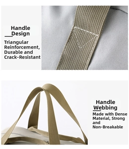 Macro detail of triangle stitching reinforcement on high-density webbing handles for travel bags