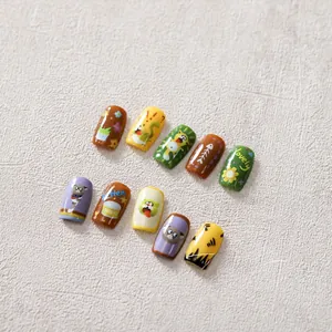 Detail of 10pcs handmade cartoon cat nail stickers with lovely kitten and flower patterns
