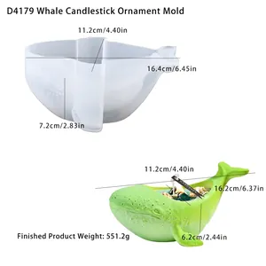 Detail of whale shaped silicone candle holder mold with textured finish and dimensions