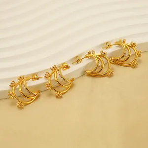 Boucles d'oreilles multicouches en acier inoxydable plaqué or 18 carats avec zircons