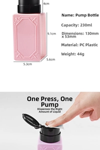 Detailed 230ml pink square pump bottle made of PC plastic with floral relief design