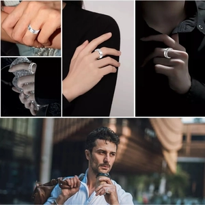 Men's titanium steel rings set featuring minimalist band and chain styles for fashion
