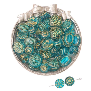 Peacock blue Baroque gold-painted beads in assorted shapes for DIY jewelry making