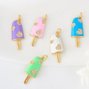 Colorful ice cream pendants in gold-plated copper with zircon and enamel finish