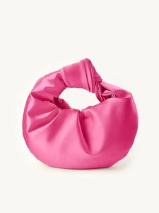 Chic pink satin pleated cloud bag with knotted handle for wedding and evening party