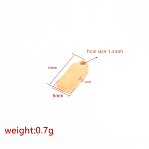 Gold rectangular stainless steel tag pendant for jewelry making with precise measurements