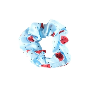 Blue summer scrunchie with watermelon print made of light chiffon fabric for women