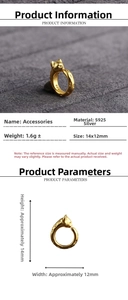 Detail view of 925 silver cat charm with gold plating and 14x12mm size specifications