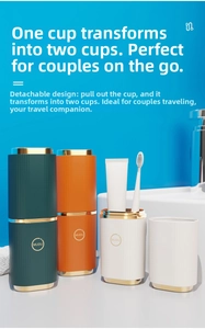 Detail view of the detachable travel toothbrush holder cups with elegant gold trim decoration