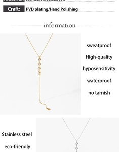 Détail du collier en Y en acier inoxydable avec pendentif zircon en fini or et argent