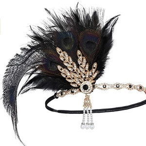 Retro Gatsby Flapper Headband With Peacock Ostrich Feather Rhinestone Alloy Artificial Pearl Tassel Party Hair Accessory For Women