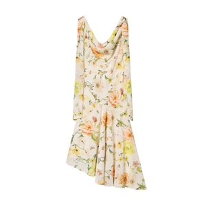 Robe Longue Sans Manches À Col Bénitier Ourlet Irrégulier Imprimé Fleuri Polyester Élégante Soirée Été Femmes