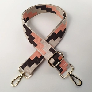 3.8cm colorful jacquard embroidered shoulder strap with gold metal hooks for handbags