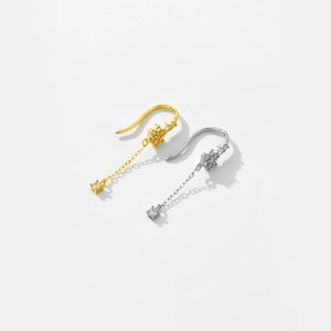 Elegant S925 sterling silver tassel drop earrings with sparkling zircon crystals