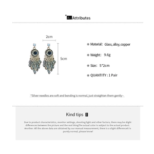 Detailed size specifications for vintage crystal geometric earrings with bronze gold finish