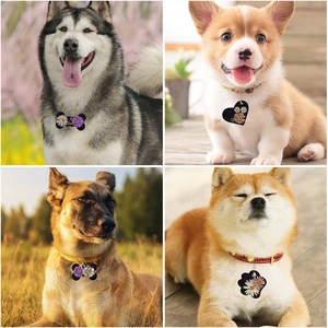 Gepersonaliseerde penningen voor honden in botvorm met droogbloemen op diverse hondenrassen
