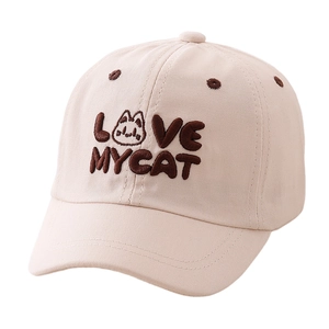 Beige cotton baseball cap with Love My Cat embroidery for children everyday sun protection