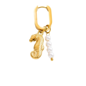 Elegant gold seahorse pearl earrings with stainless steel hoops for ocean style
