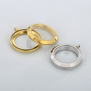 Round Floating Locket Pendant Stainless Steel And Glass Openable Hinged DIY Jewelry Making Accessory