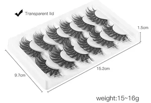 Detail showing the 15.2cm x 9.7cm x 1.5cm packaging dimensions for 6 pairs of false eyelashes