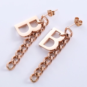 Three-piece rose gold stainless steel letter B earrings with chunky chain fringe tassel