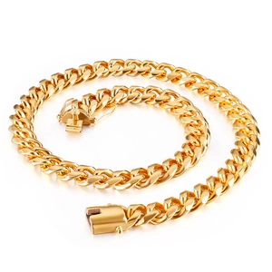 Polished gold hip-hop Cuban link chain necklace with a secure box clasp for men