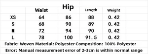 Size chart for 2-piece bow camisole and skirt set with 100% polyester fabric details