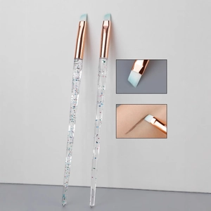 Angled Eyebrow Brush Crystal Glitter Handle Professional Eye Eyeliner Makeup Tool Synthetic Fiber Rose Gold Ferrule
