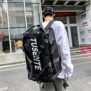 Large black Oxford cloth travel backpack with multi-functional straps for men and women