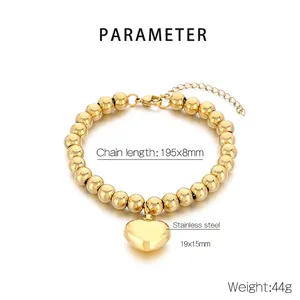 Dettagli del bracciale a sfere placcato oro 18K con ciondolo a cuore e misure precise
