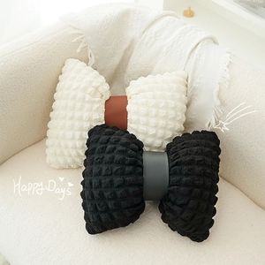 Bowknot Throw Pillow Puff Popcorn Fabric Decorative Cushion For Office Chair Sofa Bed Lumbar Support Modern Aesthetic