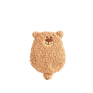 Brown teddy bear plush coin purse with embroidered face and soft textured fabric