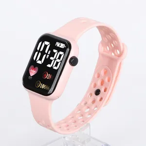 Kids Sports LED Electronic Watch Waterproof Luminous Digital Bracelet Leisure Square Dial Silicone Strap Unisex Wristwatch