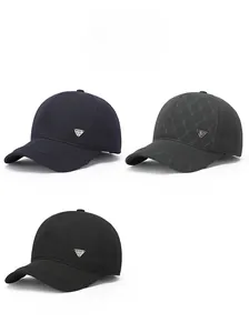 Detailed set of insulated winter baseball caps with quilted texture and metal logos