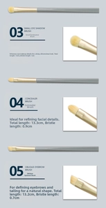 Detail of three eye brushes showing precise lengths and soft synthetic fiber bristles