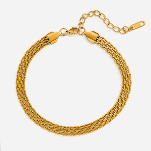 Fashion Gold Plated Stainless Steel Braided Chain Bracelet Adjustable Watch Band Style Anklet For Women Versatile Jewelry