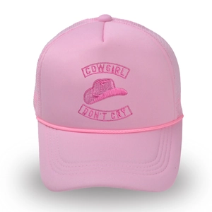 Pink COW GIRL trucker hat with mesh back and embroidered letters for women