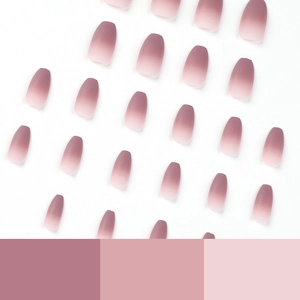 Short matte grape purple gradient press-on nails in coffin shape set on white background