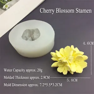Detailed dimensions of cherry blossom silicone mold for fondant and candles with clear measurements