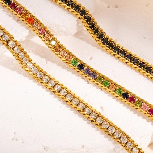 Elegant gold titanium tennis bracelet set with colorful zircon on a minimalist stone